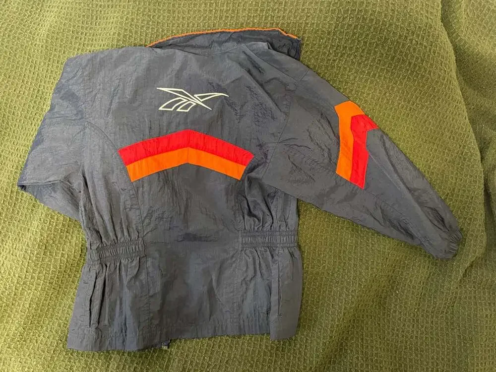 Vintage Reebok Kids Blue Orange Nylon Full Zip Windbreaker Jacket Size M